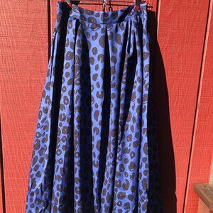 Cornflower Blue Midi Skirt with black Animal Print Design - Small